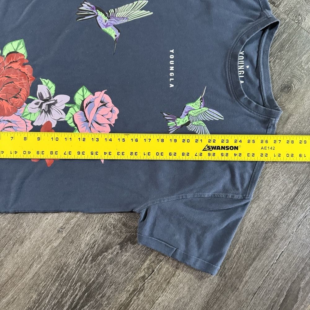 YoungLA Graphic T-Shirt Hummingbird Floral GYM Streetwear -Small Faded - Picture 6 of 7